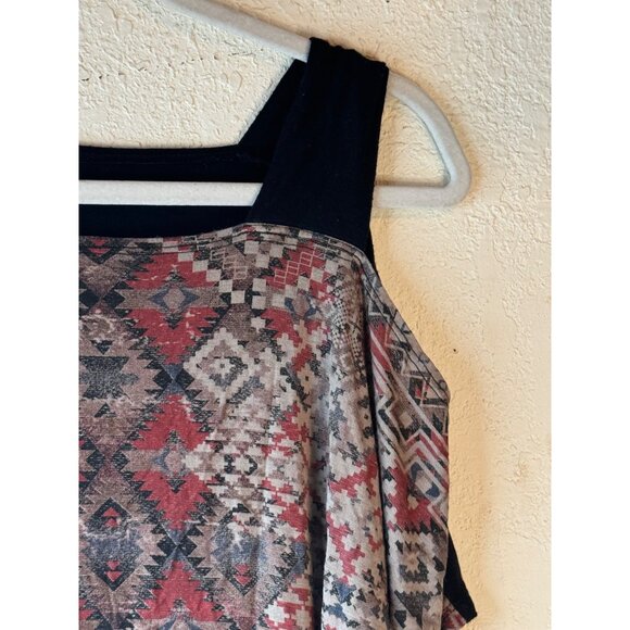 Edista Womens Cold Shoulder Top Geometric Tribal Print S black gray rayon READ - Picture 2 of 7